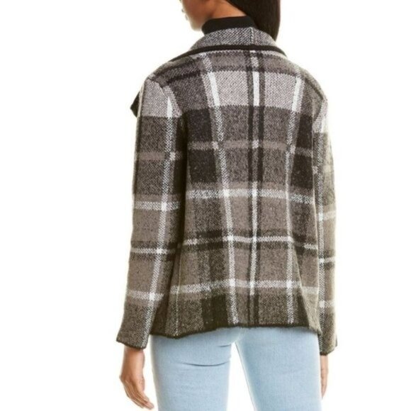 Joseph A Grey Drape Open Front Plaid Cardigan Jacket - Picture 2 of 2